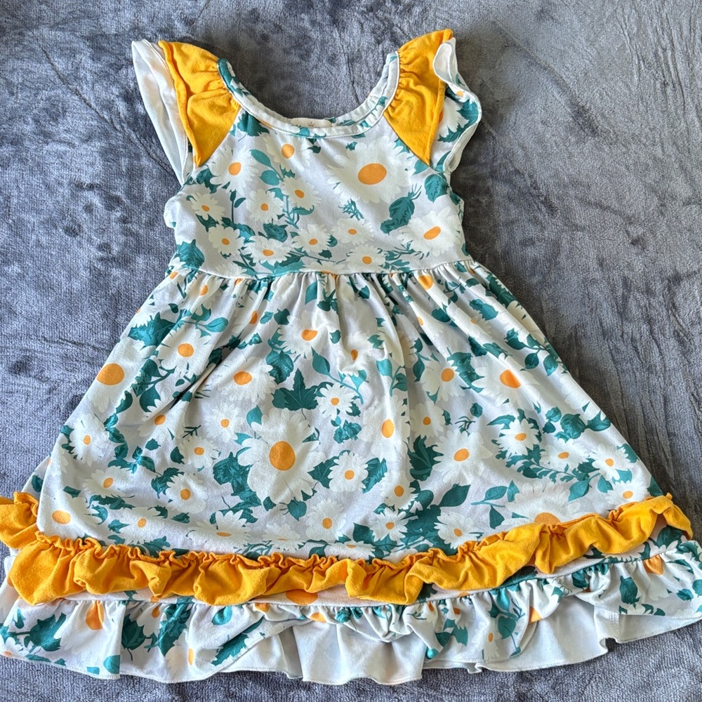 Charming Floral Kids Dress with Yellow Highlights